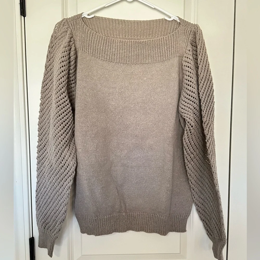 SHEIN Solid Boat Neck Sweater- Tan/Beige - Picture 3 of 5